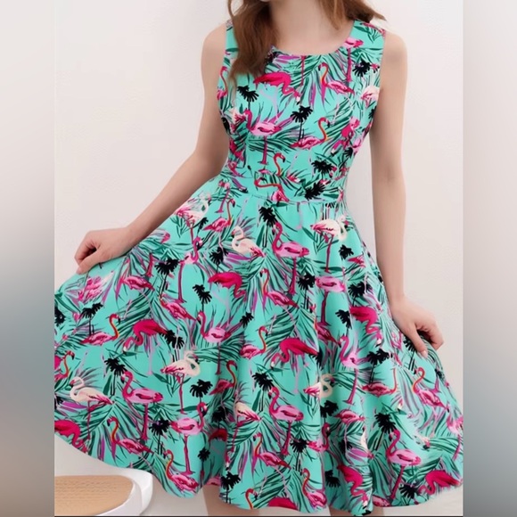 Dresses & Skirts - Tropical Flamingo Vintage Inspired Tea Length Dress
